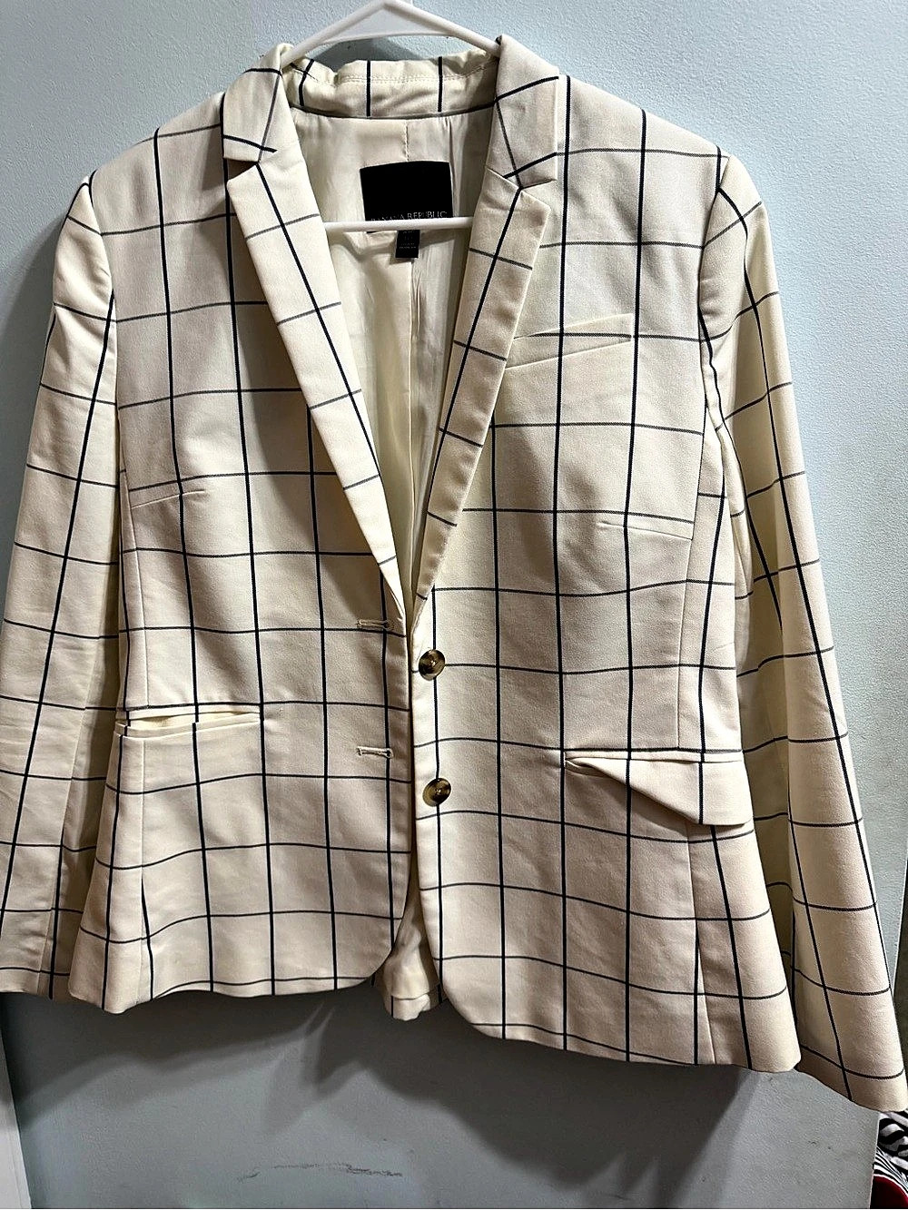 Banana Republic Plaid Blazer in Cream & Blue